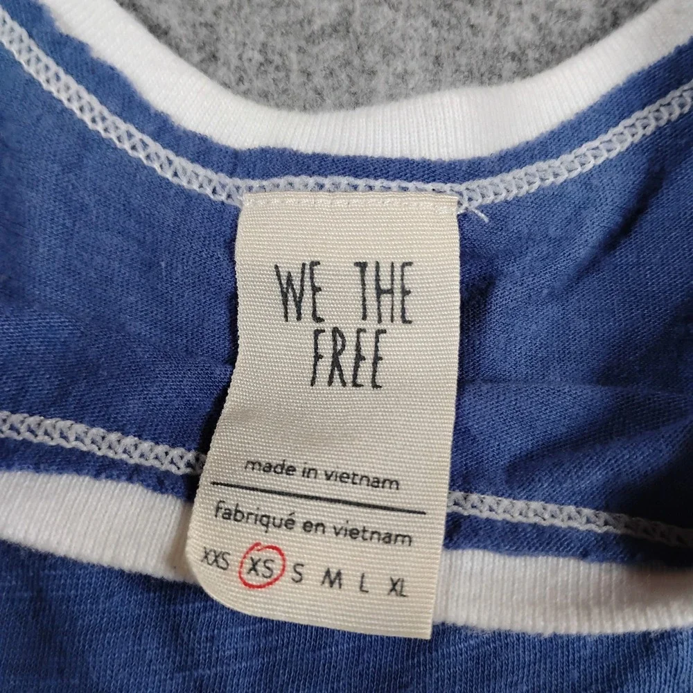 We The Free People Womens XS Friday Fever Blue White Bell Sleeve Boho Top